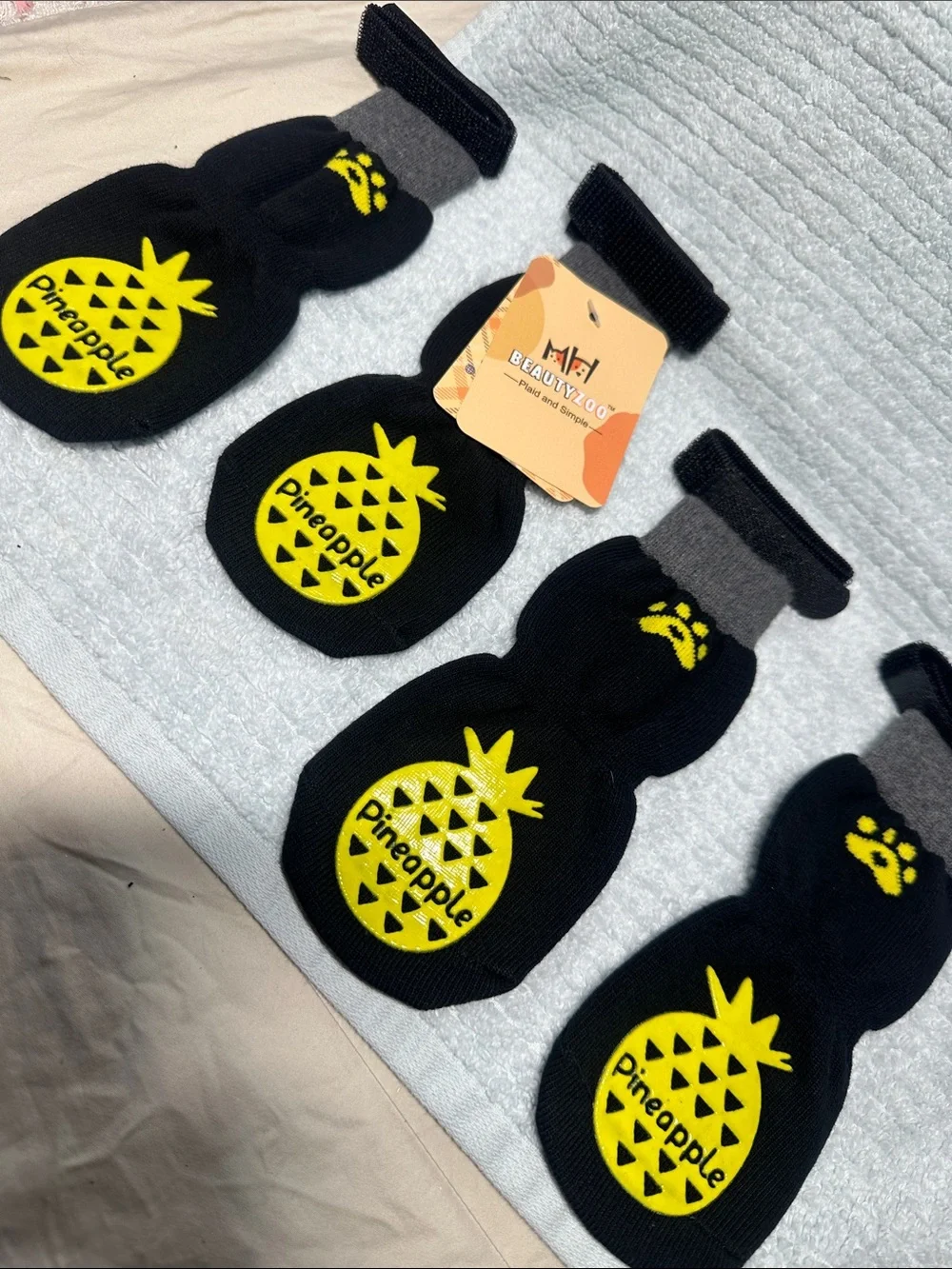 Dog Black & Yellow Pineapple Non-Slip Socks by Beauty Zoo NWT